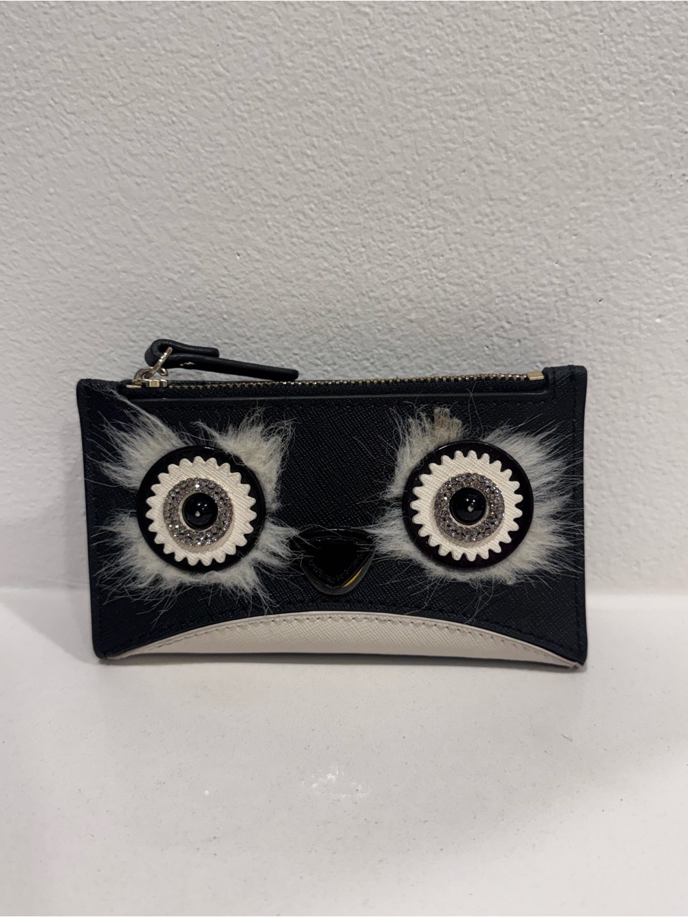 Kate Spade Dashing Beauty Penguin Faux-Fur Eye Zip Card Wallet